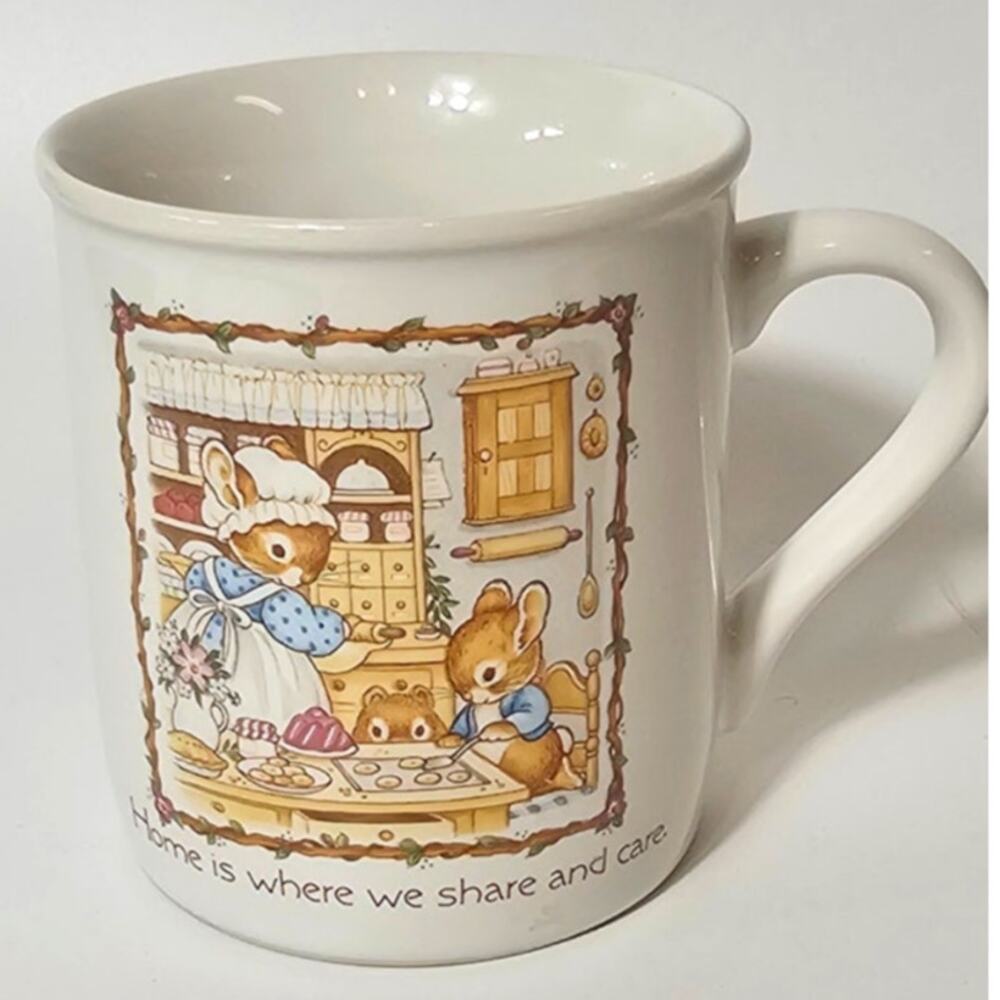 Vintage 1985 Hallmark Mug Mates Bunny and Squirrel Home Scenes
